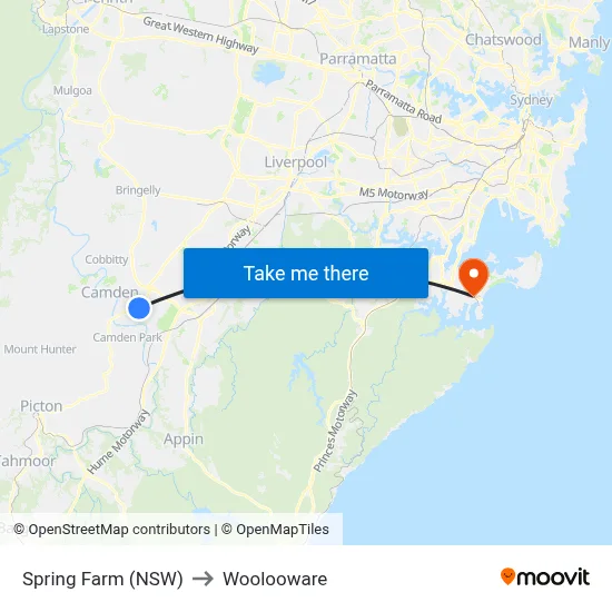 Spring Farm (NSW) to Woolooware map