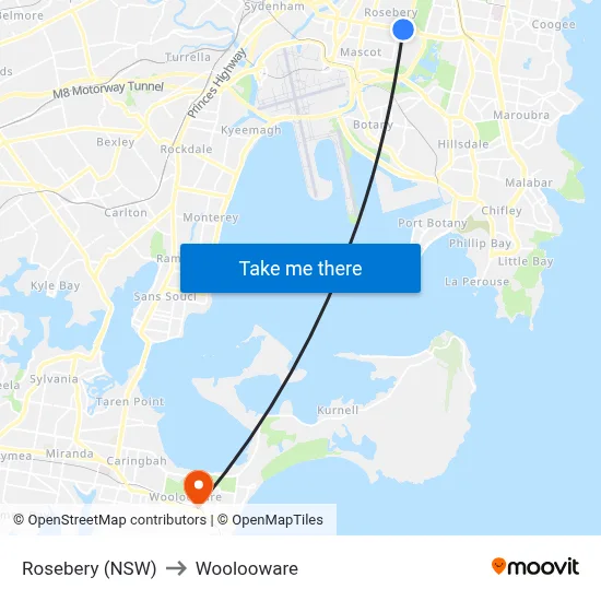 Rosebery (NSW) to Woolooware map