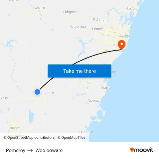 Pomeroy to Woolooware map