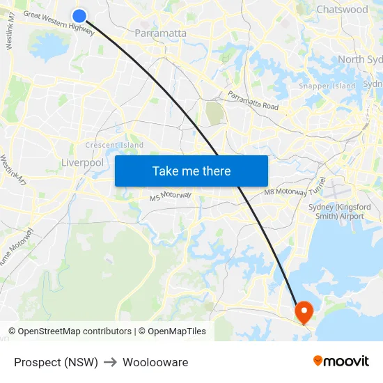 Prospect (NSW) to Woolooware map