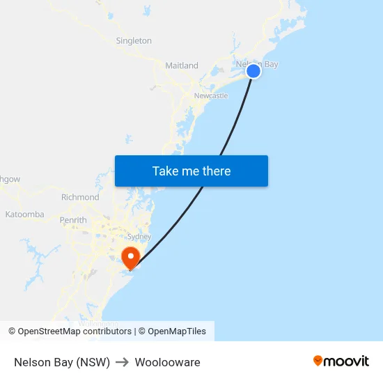 Nelson Bay (NSW) to Woolooware map