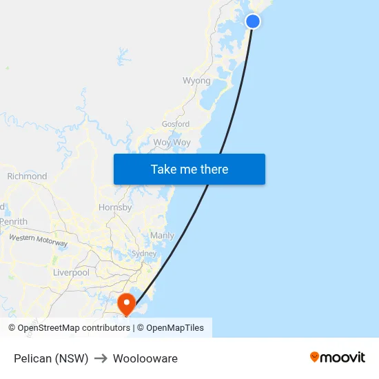 Pelican (NSW) to Woolooware map
