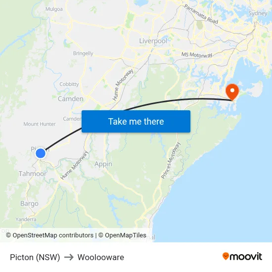 Picton (NSW) to Woolooware map