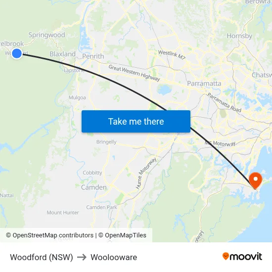 Woodford (NSW) to Woolooware map