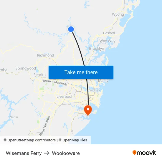 Wisemans Ferry to Woolooware map