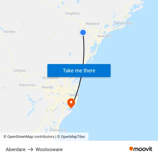 Aberdare to Woolooware map