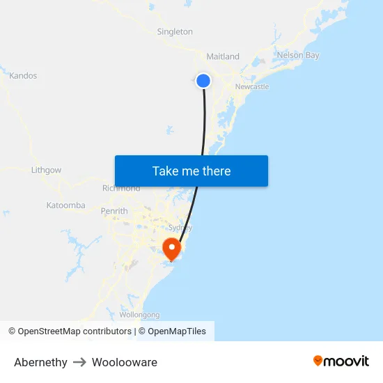 Abernethy to Woolooware map