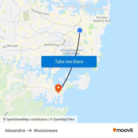 Alexandria to Woolooware map