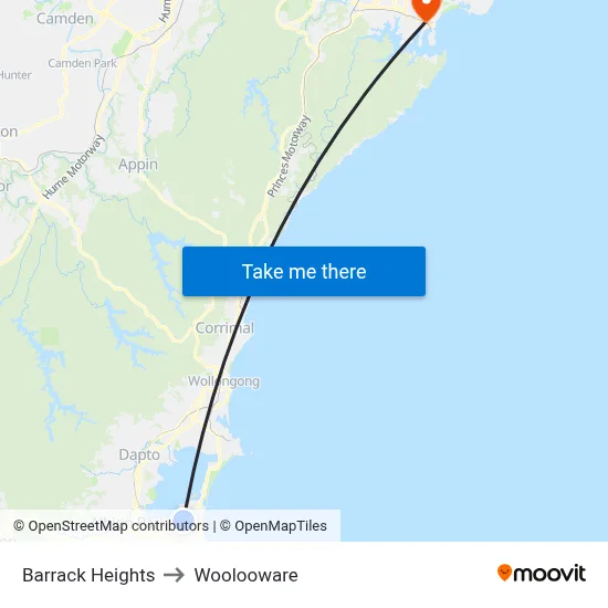 Barrack Heights to Woolooware map