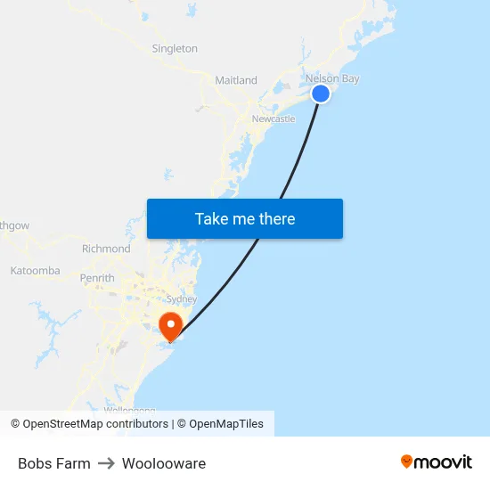 Bobs Farm to Woolooware map