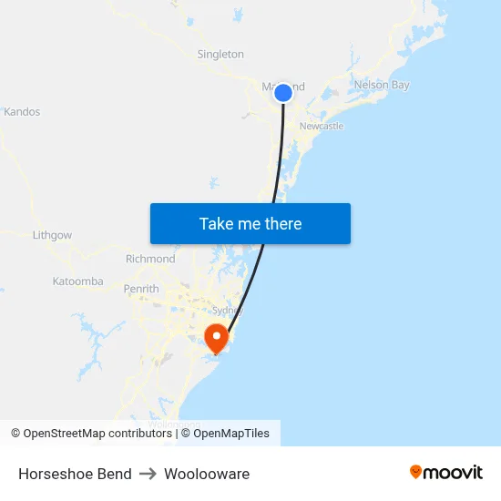 Horseshoe Bend to Woolooware map