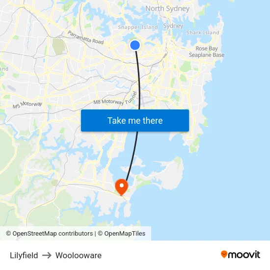 Lilyfield to Woolooware map