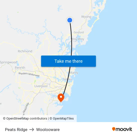 Peats Ridge to Woolooware map