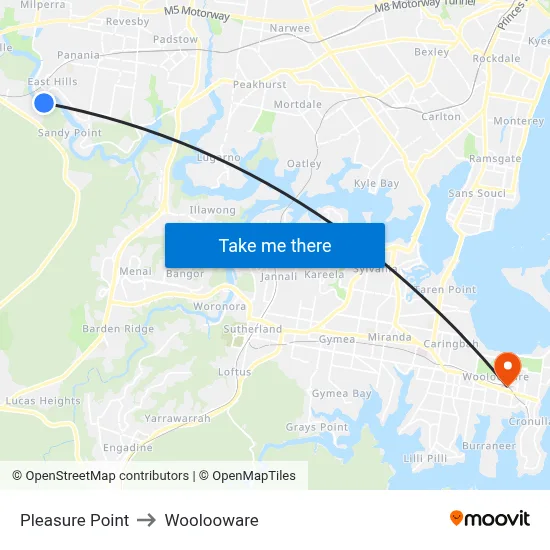 Pleasure Point to Woolooware map