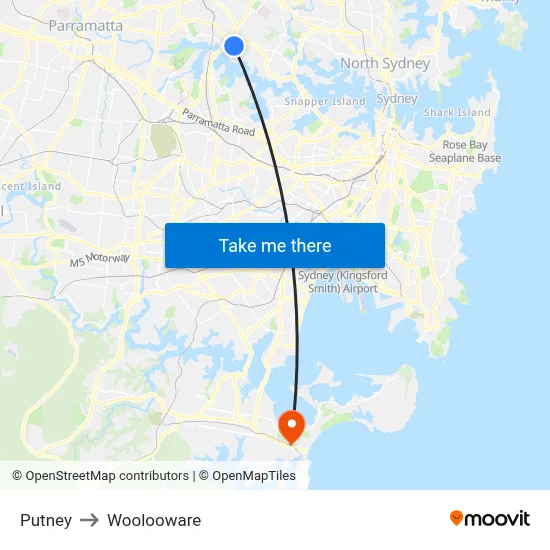 Putney to Woolooware map