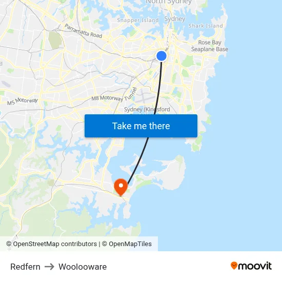 Redfern to Woolooware map