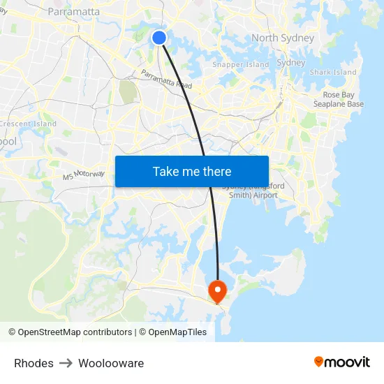 Rhodes to Woolooware map