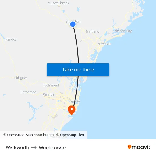 Warkworth to Woolooware map