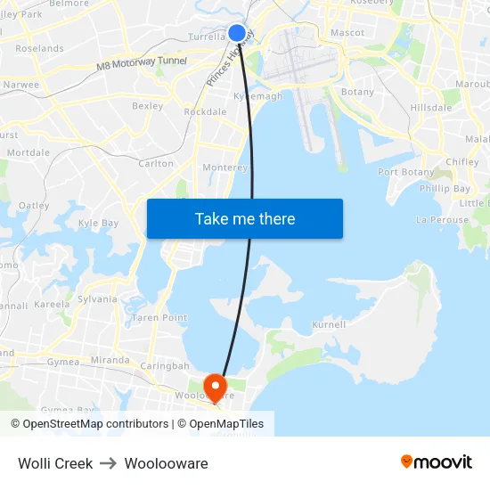 Wolli Creek to Woolooware map
