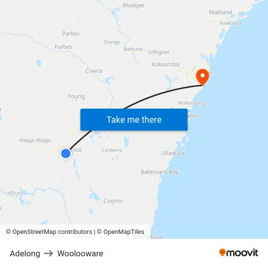 Adelong to Woolooware map