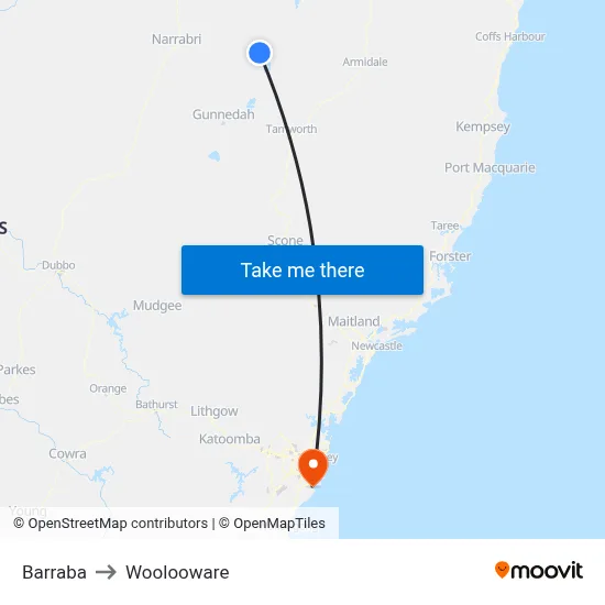 Barraba to Woolooware map