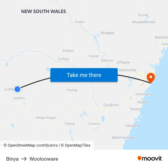 Binya to Woolooware map