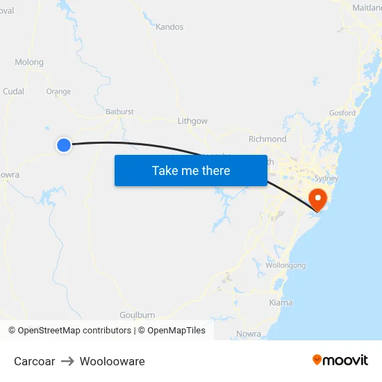 Carcoar to Woolooware map
