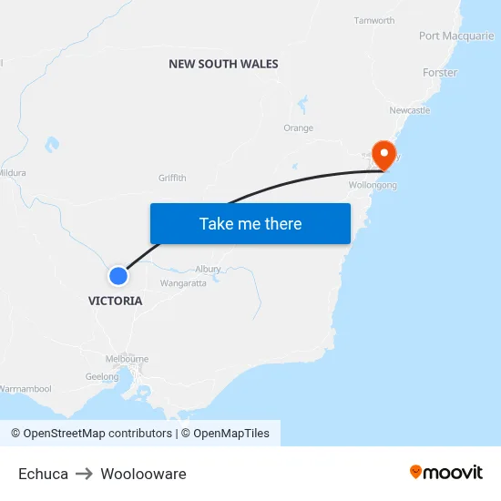 Echuca to Woolooware map