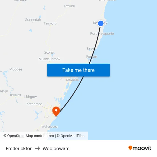 Frederickton to Woolooware map
