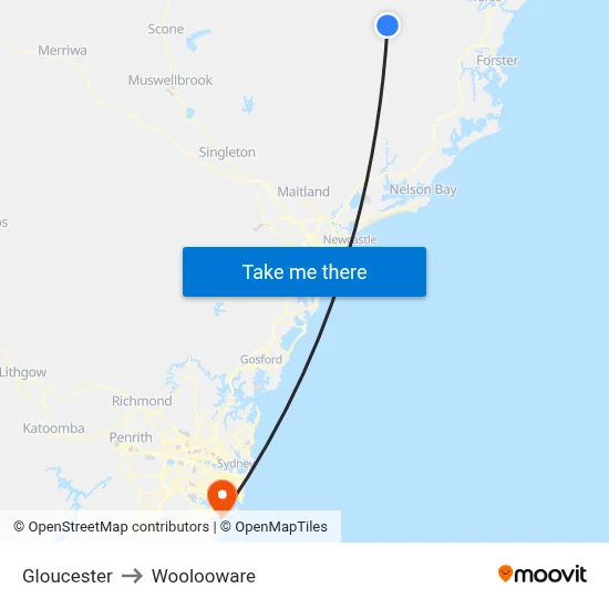 Gloucester to Woolooware map