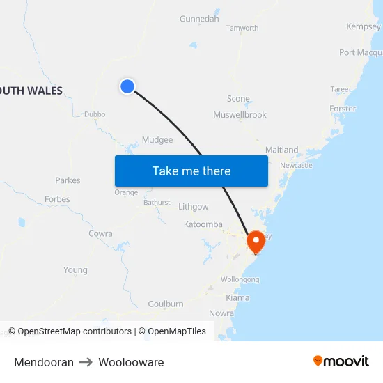 Mendooran to Woolooware map