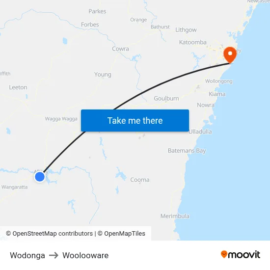 Wodonga to Woolooware map