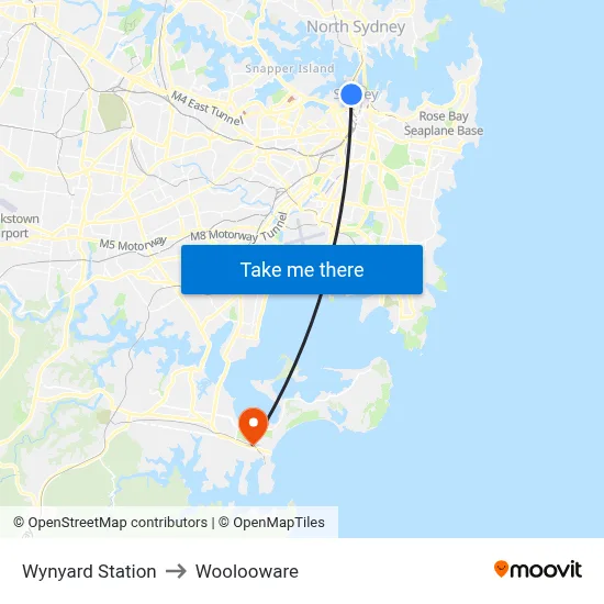Wynyard Station to Woolooware map