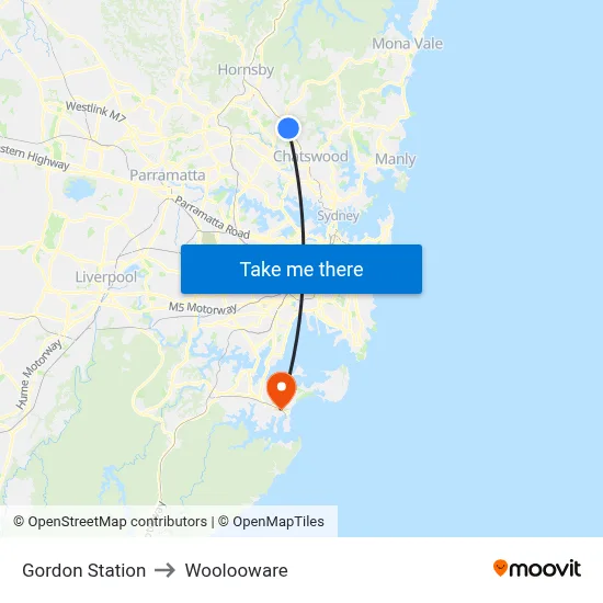 Gordon Station to Woolooware map