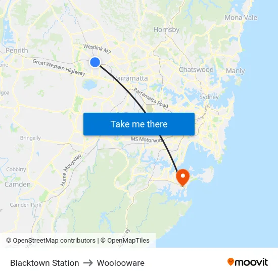 Blacktown Station to Woolooware map