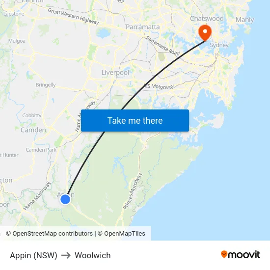 Appin (NSW) to Woolwich map