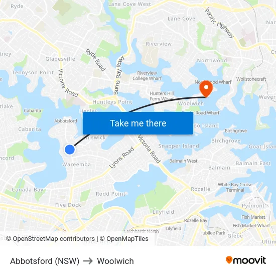 Abbotsford (NSW) to Woolwich map