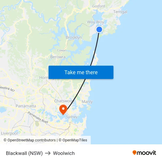 Blackwall (NSW) to Woolwich map