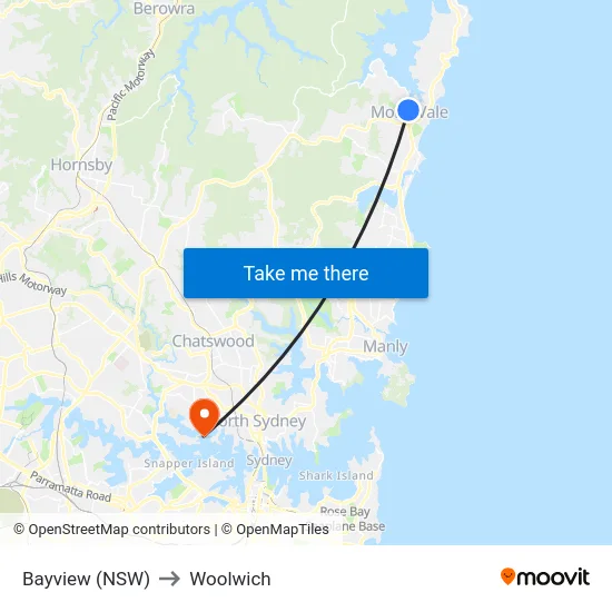 Bayview (NSW) to Woolwich map