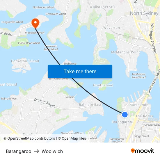 Barangaroo to Woolwich map