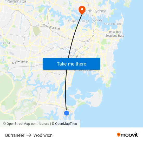 Burraneer to Woolwich map