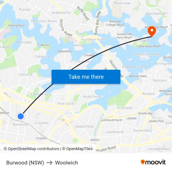 Burwood (NSW) to Woolwich map