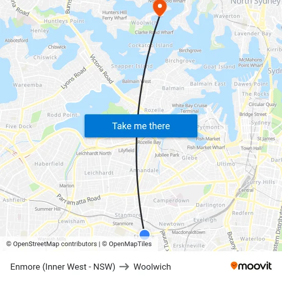 Enmore (Inner West - NSW) to Woolwich map