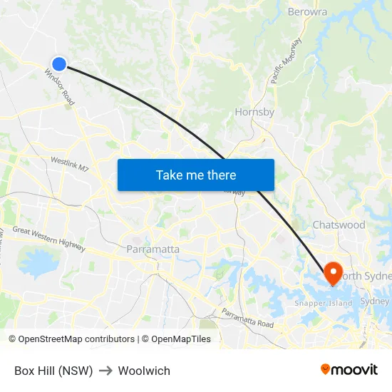 Box Hill (NSW) to Woolwich map