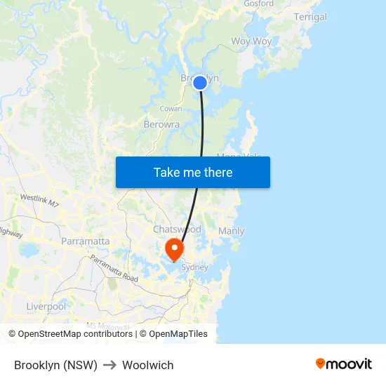 Brooklyn (NSW) to Woolwich map