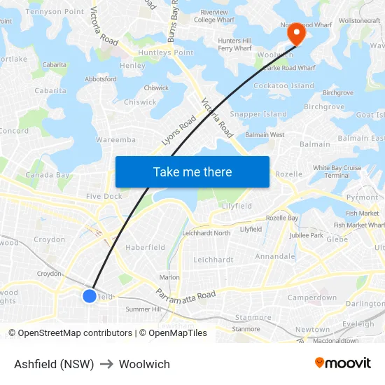 Ashfield (NSW) to Woolwich map