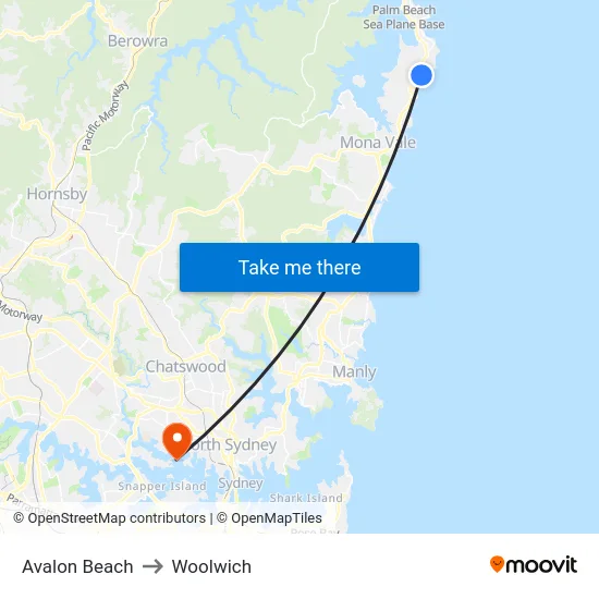 Avalon Beach to Woolwich map