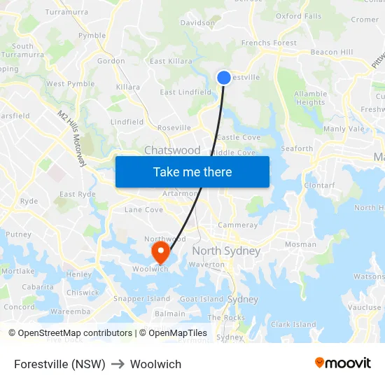Forestville (NSW) to Woolwich map