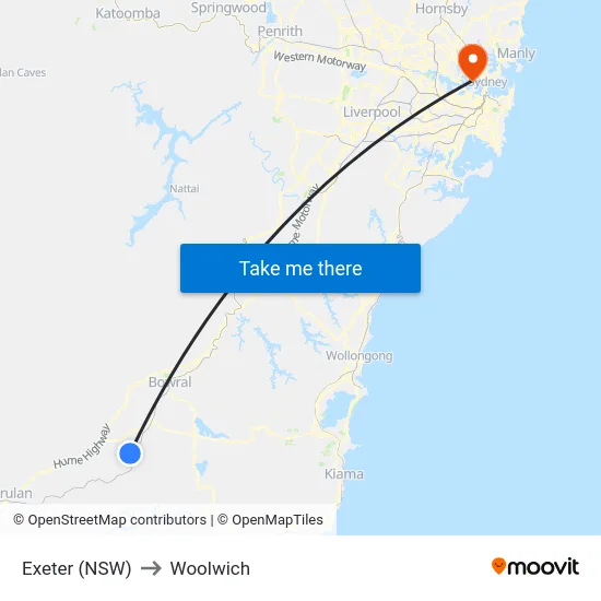 Exeter (NSW) to Woolwich map