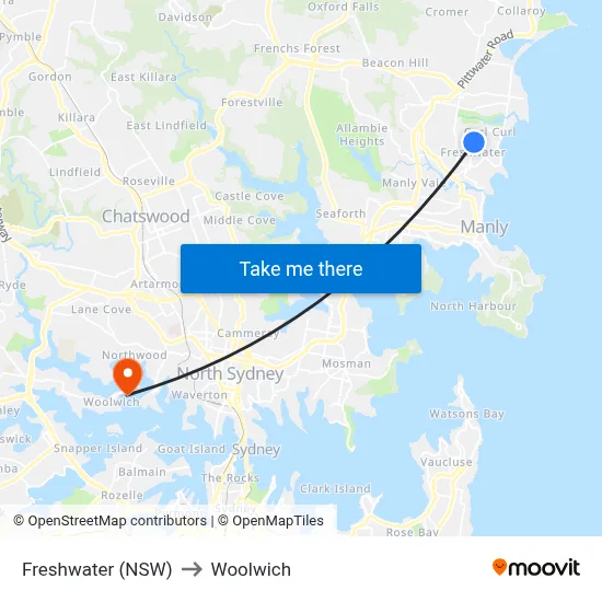 Freshwater (NSW) to Woolwich map